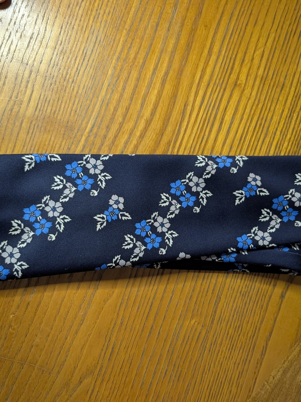 Dior Navy Silk Floral Tie with Blue and Light Gray Blossoms